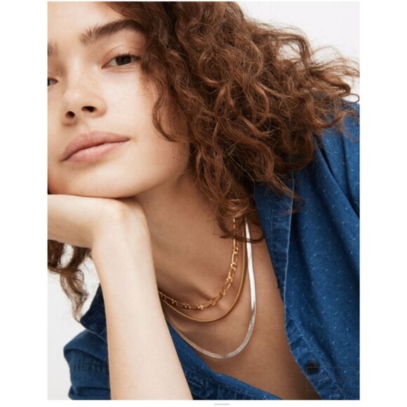 Madewell Gold-Plated Brass Herringbone Necklace 15 1/2"-20" Adjustable Chain - Picture 7 of 9